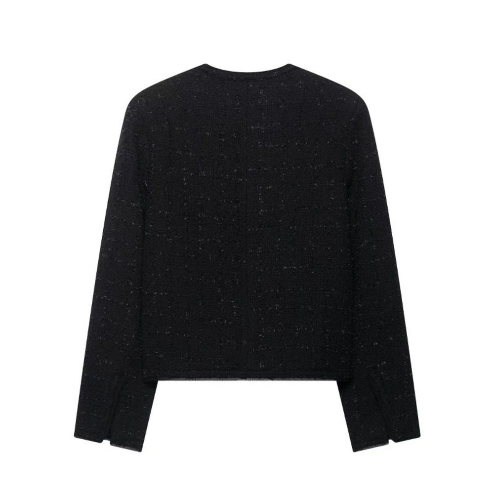 ZARA Stylish Round Neck Tweed Coat Metal Buttons
